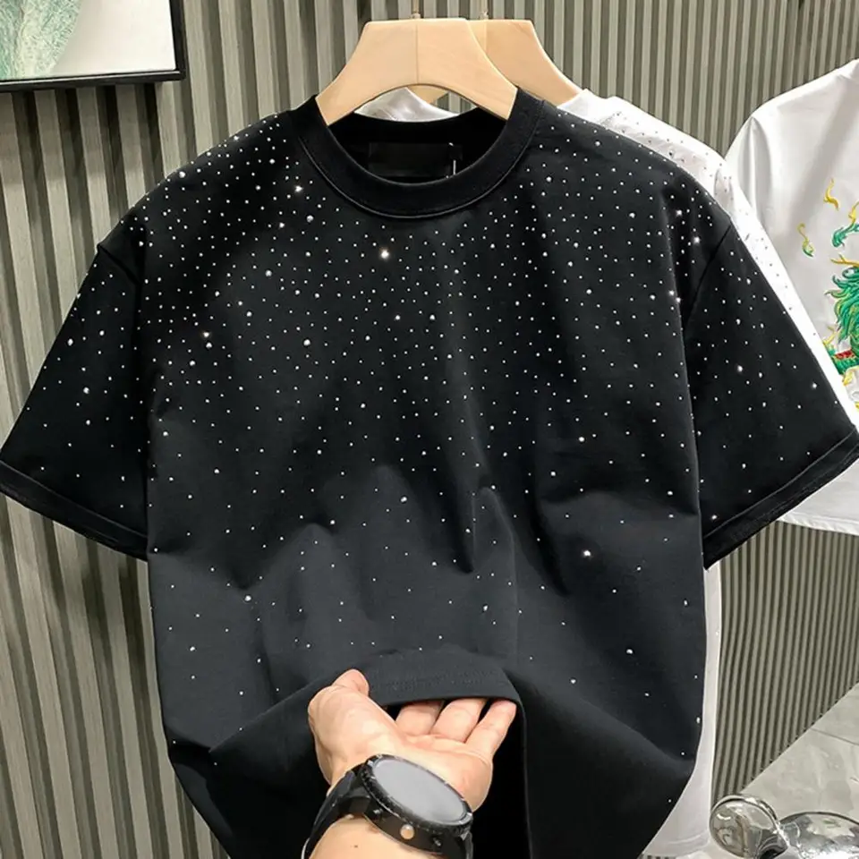 Letné muži Tričko Dodbánny dekorácia okrúhly krk voľná čistá farba s krátkymi rukávmi Pullover neformálne stredná dĺžka denné nosenie športového vrchu