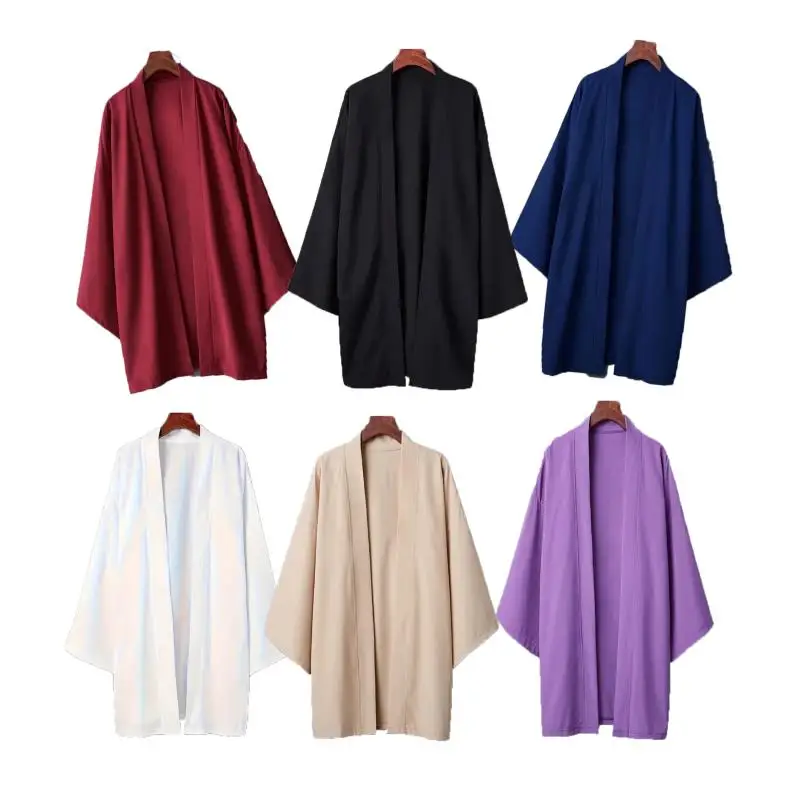 Letné muži čierne rúcho samurai oblečenie masívne farby voľné ázijské tradičné kostýmy pláž japonský kimono plášťový krém na opaľovací krém