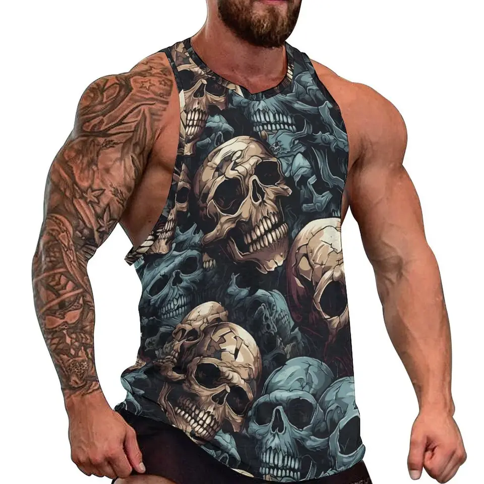 Letné mužov Deti lebka Grafická nádrž Top módne vesty Detské výcvik Sleevss Crewneck Clothing Male Castlish Streetwear