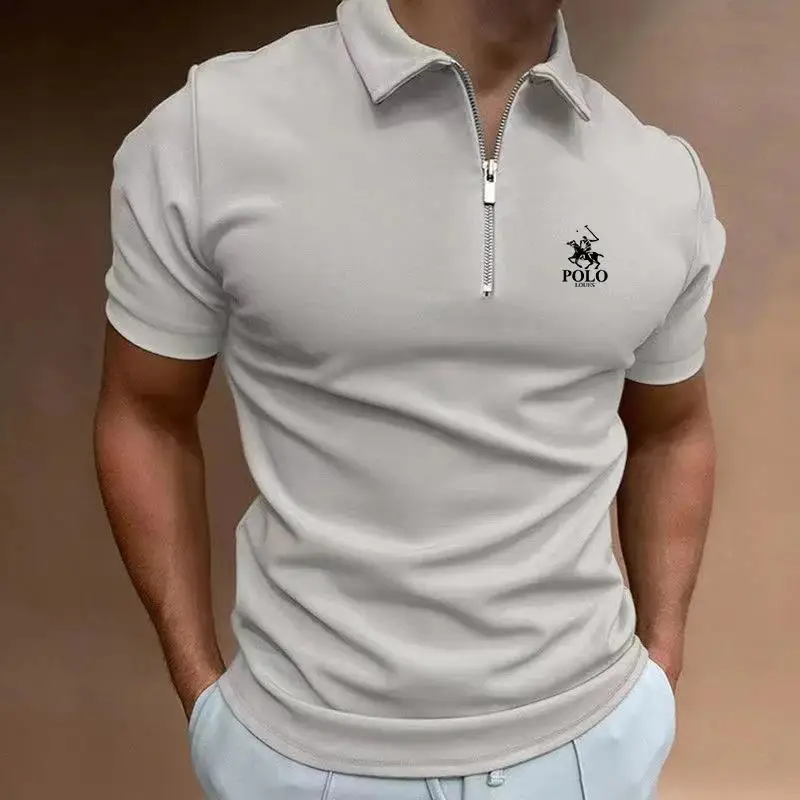 Letné mužské tuhé farebné pólové tričko s krátkym rukávom Turnwow-Down Trspper Tshirts a pre mužov neformálne streetwear nové mužské vrcholy