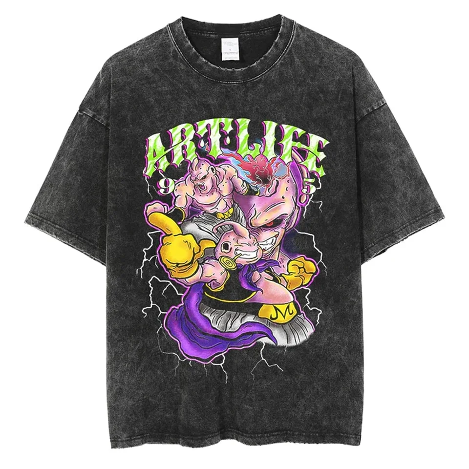 Letné módne muži tričko tričko harajuku anime dragon loptu tlač vinobranie tričko bavlnené krátke rukávy Čierne umývané vrcholy Tops Opil