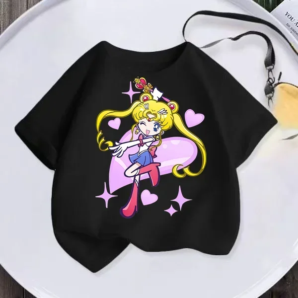 Letné nové deti tričko Anime Sailor Moon Girl Tričko Móda roztomilé dievča anime harajuku štýl krátke rukávy Tričko