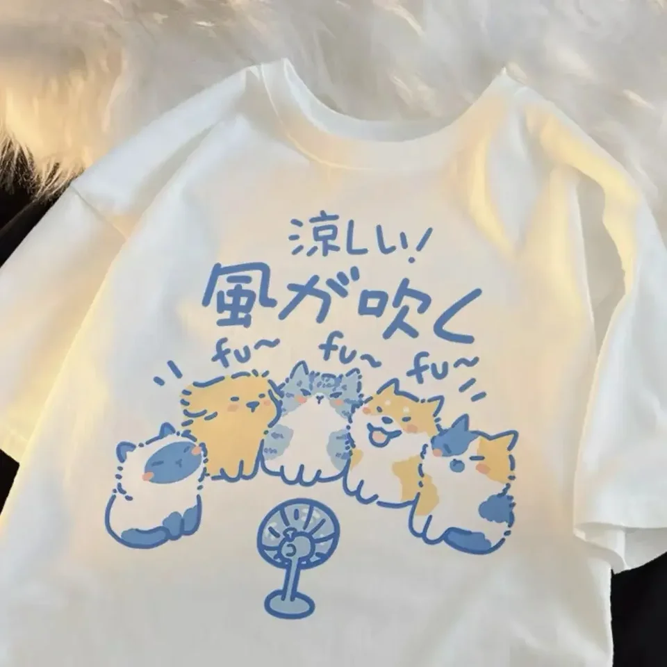 Letné nové dámske tričká Street Creative Blow Fant Cat Cat Tees O. Nekevo voľné topy módne ležérne oblečenie