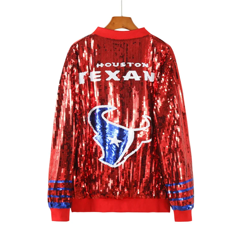 Letné nové flitry Geometrický list s dlhým rukávom Karikatúra Dámska bunda Round Neck Streetwear Hip Hop Night Club Vrchne oblečenie