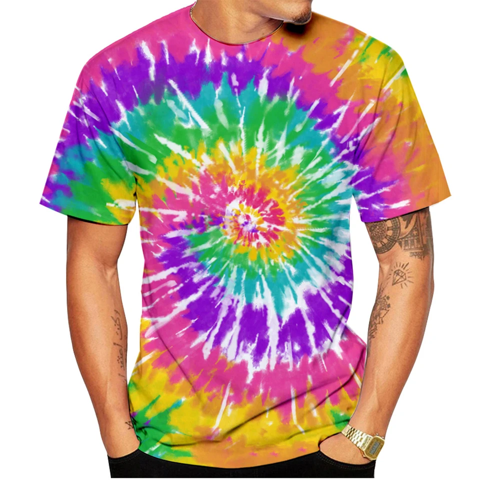 Letné nové kravaty 3D tlačené tričká Streetwear Men Fashion harajuku y2k Príležitostné nadmerné nadmerné O-Neck Tir Tops Tops Tops Oblečenie