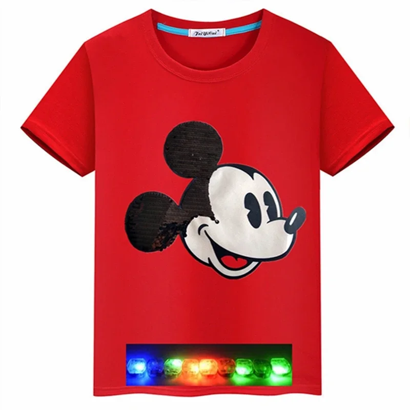 Letné oblečenie s krátkym rukávom Girls Boys Tirts LED LIGHT UP Mickey Mouse Cartoon Tees detské topánky pre deti batoľa