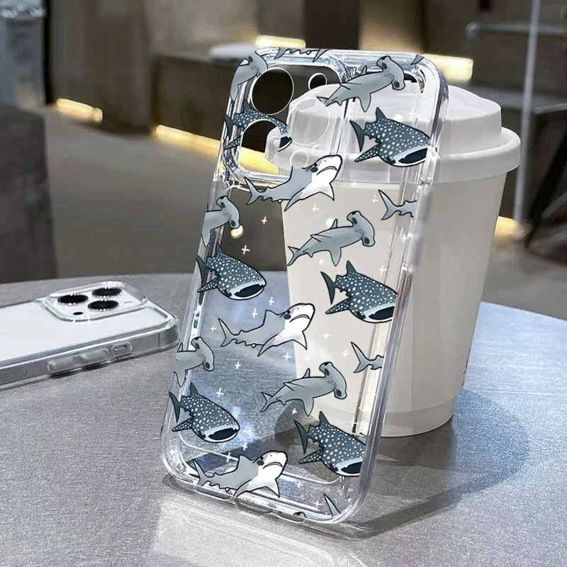 Letné oceánske zvieratá žralok delfíny ryby priehľadné puzdro pre iPhone 16 Pro Max 15 14 plus 13 12 11 11 11 11 11 11 11 11 11 11 11 11 11 11 11 11 11 pokrývka nárazu nárazu