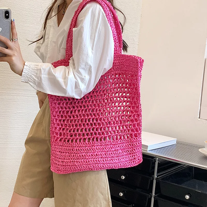 Letné pletené ramenné taška ženské veľké kapcaty nakupovanie Tote Trendy Candy Color kabelka kabelka Trend trendy nová podpašovacia taška spojka