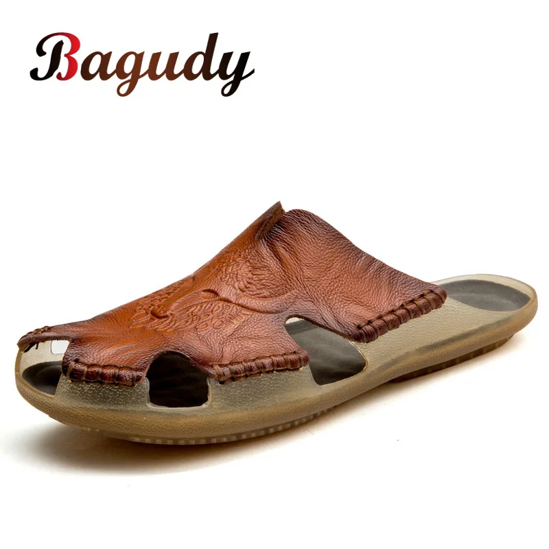 Letné priedušné pánske sandále Sätkové kožené neformálne papuče Pohodlné byty vonkajšie papuče mužov Roman Style Beach Sandals
