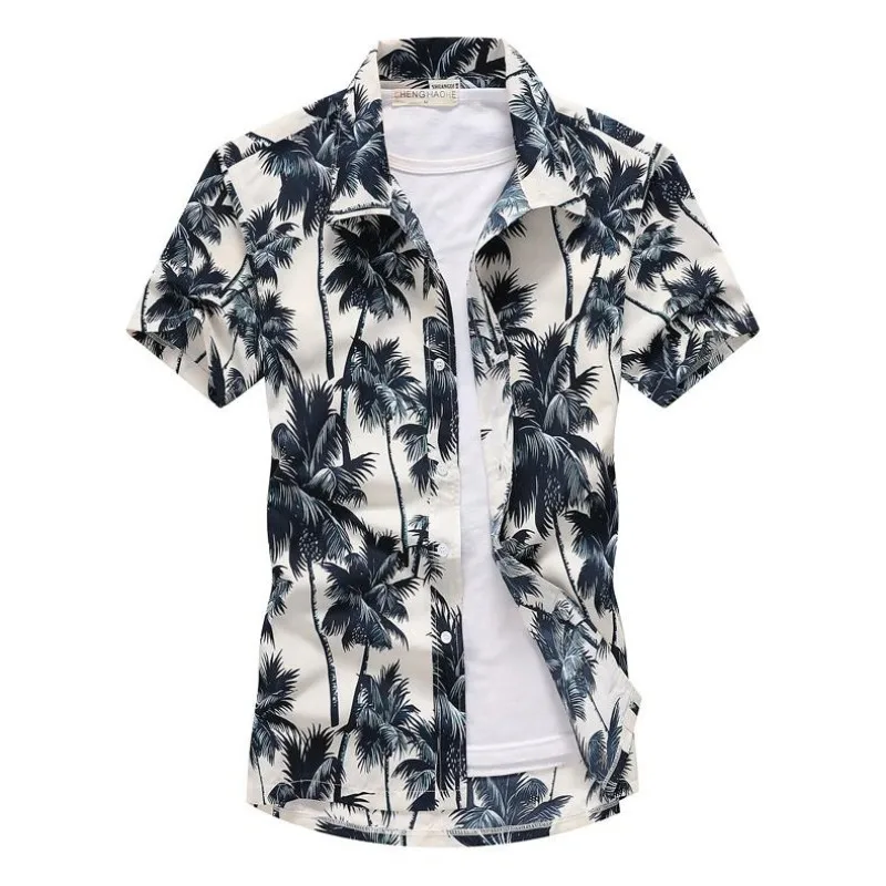 Letné pánske havajské neformálne košele goliere s krátkym rukávom gombík kokosový strom tlač kvetinové módy vintage oblečenie xs-5xl