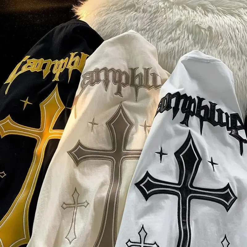 Letné retro rukávy a ženy Tlač okrúhle krk tričko voľný pár neformálne topy y2k tops žena tričká Streetwear
