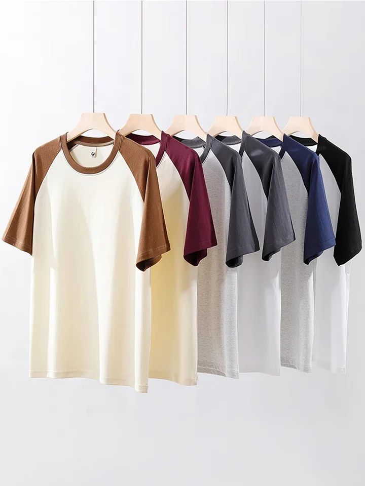 Letné tričko pre mužov pre mužov 230GSM Cotton Loose O-krk nadmerne nadmerné tričko Kórejské základné topy ležérne tričko s krátkym rukávom