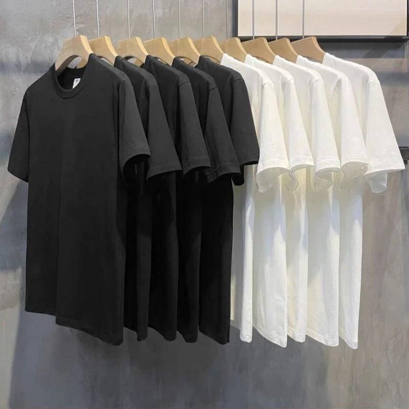 Letné základné čierne biele topy Tees 100% bavlnená s krátkym rukávom prevýšené mäkké tričká Harajuku S-5XL