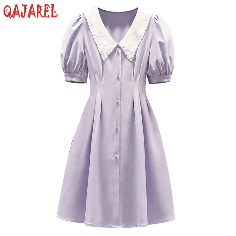 Letné čierne patchwork výšivky midi šaty midi šaty Ženy fialové módne elegantné šaty 2024 Kórejský vintage hepburn vestidos
