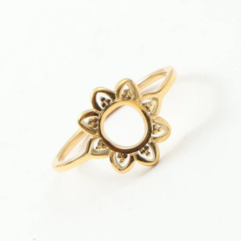 Letné špičkové PVD zlaté farby z nehrdzavejúcej ocele Slnečnica slnečnica Dutina Cute Ring for Women Girl Nové