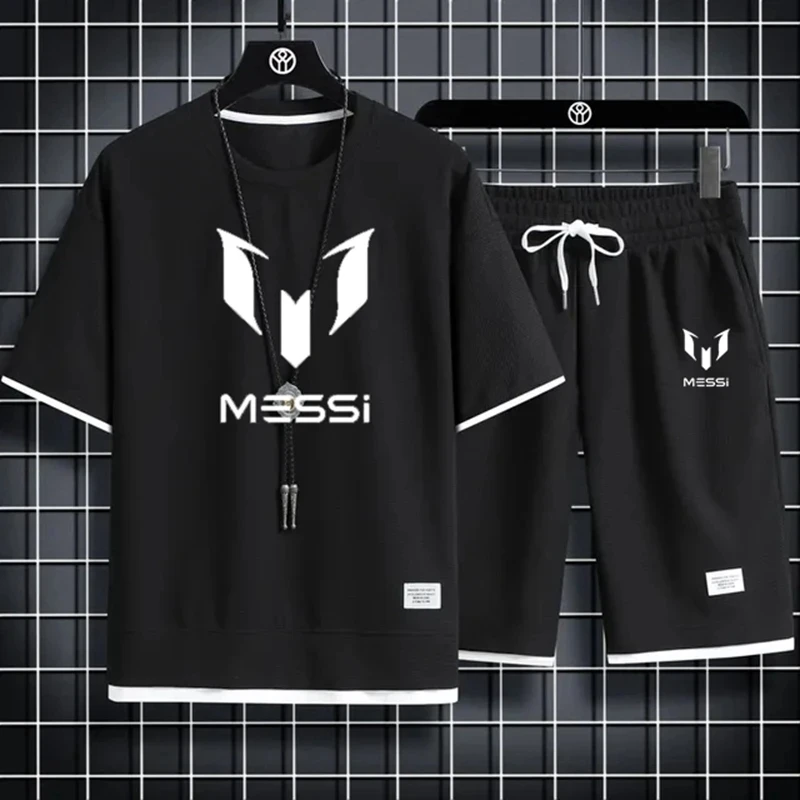Letné športové Messi Men Spravuje nové rýchle suché priedušné telocvičňové oblečenie Running Basketbal Training krátke rukávy Tops Tops Suits
