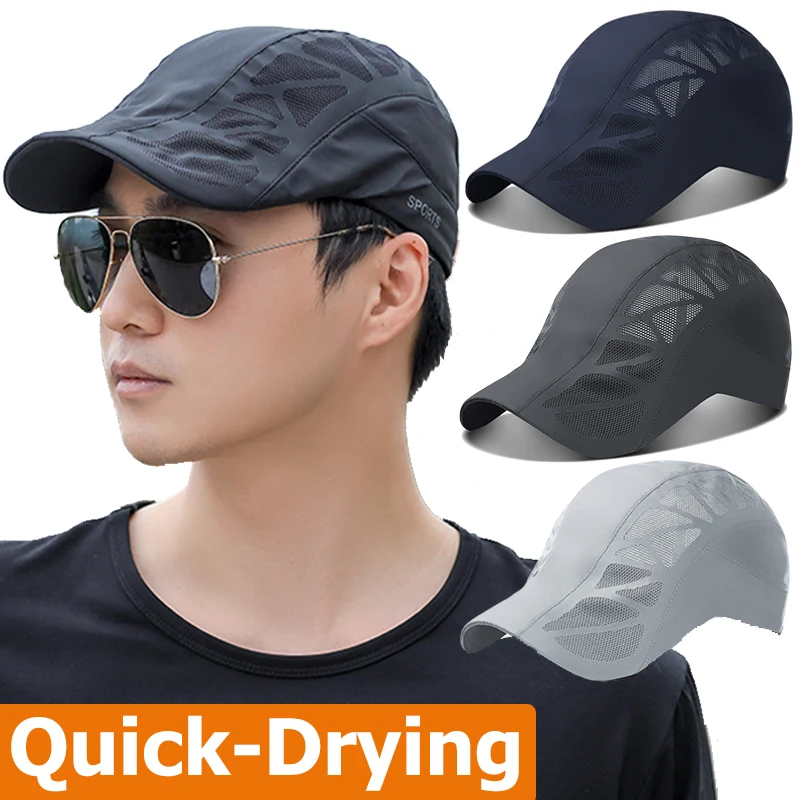 Letné športové pánske slnečné klobúky priedušné sieťoviny rýchle sušené priezorové čiapky vonkajšie gorro hombre boina golfové klobúky móda pevná plochá čiapka