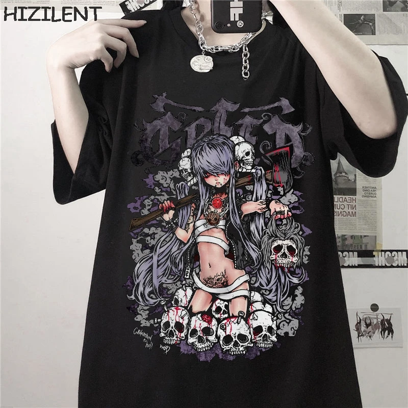 Letné ženské tričko estetické voľné ženy Tričko Punk Grunge Streetwear Ladies Top Tričko Harajuku oblečenie y2k
