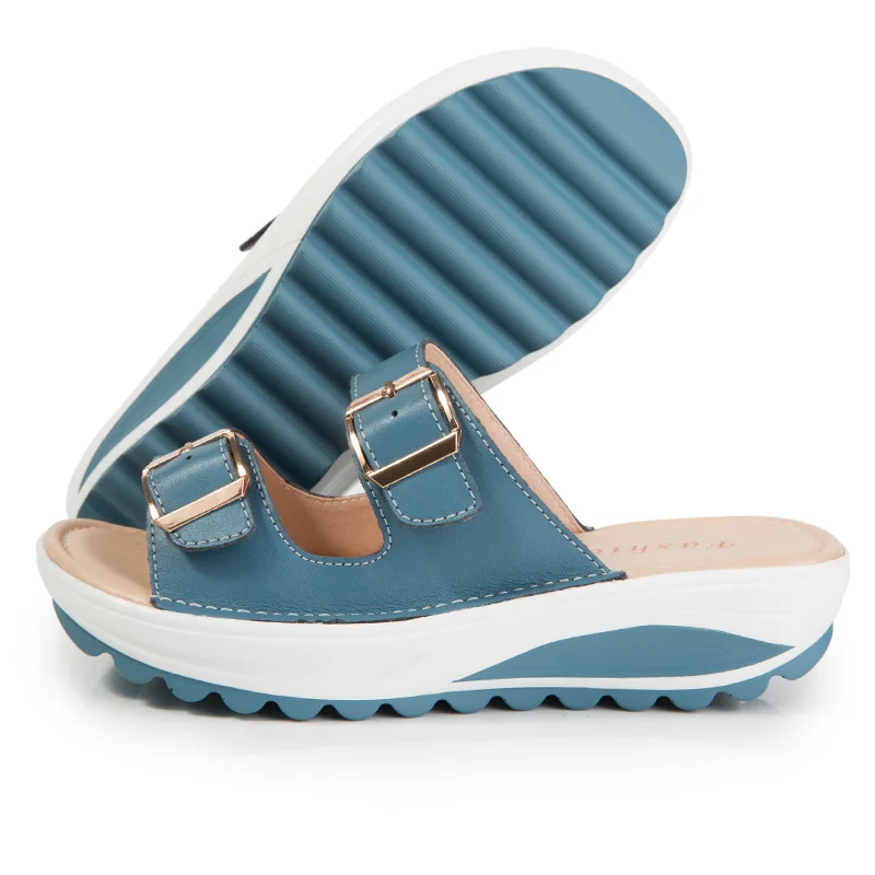 Letné ženy klinové sandále Base Buckle Otvorené špičky Vintage proti sklzu Príležitostné ženské patričky Platforma Platform