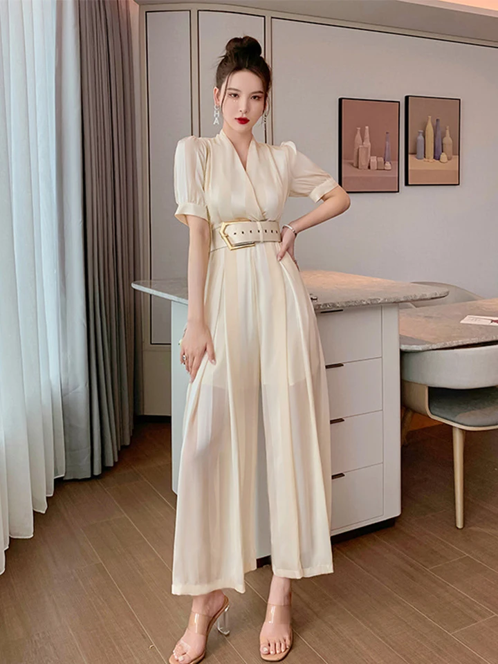 Letné ženy kombinézy Elegantné šľachetné profesionálne profesionálne módne pruhované výstupné výstupy nastaviteľný pás dlhá široká šírka Rompers Of Ol Street