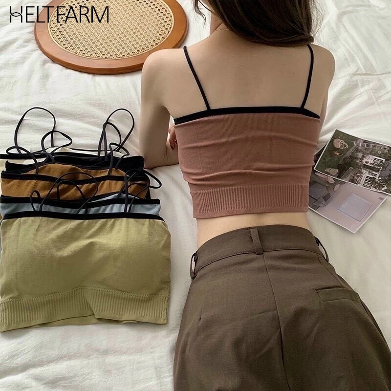 Letné ženy Sling Tube Top Sexy podprsenka Halter Crop Camis Backless Camisole Cast Tube s hrudnou podložkou ženská bez rukávov vesta bez rukávov