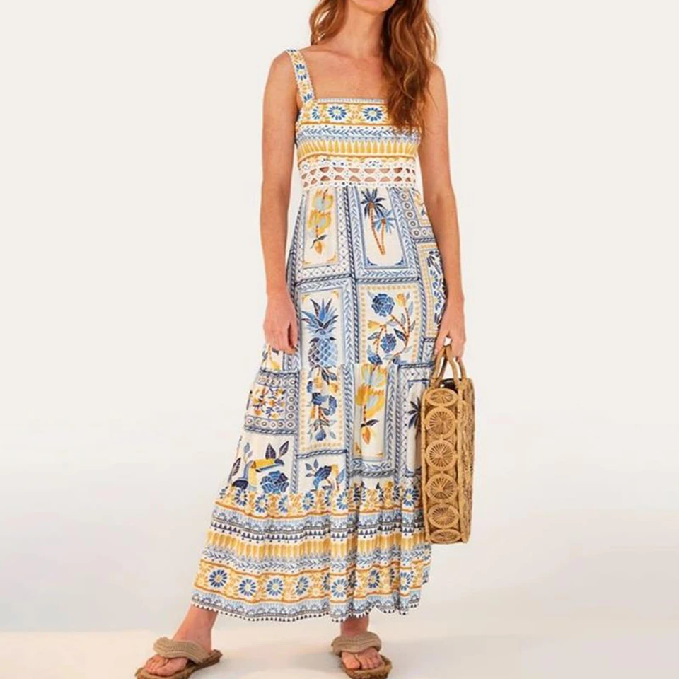 Letné ženy Tropický strom Kvetinové tlačiarenské šaty Dovolenka dovolenky Boho Cami Šaty ženské elegantné oblečenie na párty