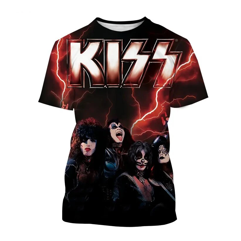 Letný bozk rock kapela 3D tlač Tričká Ženy Men Streetwear Casywear Módne krátke rukávy tričko o ne-neck