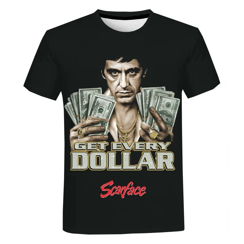 Letný módny filmový film Scarface 3D tlačené tričko Street Cool Tony Montana Tričko s nadmerným unisexom Tričko