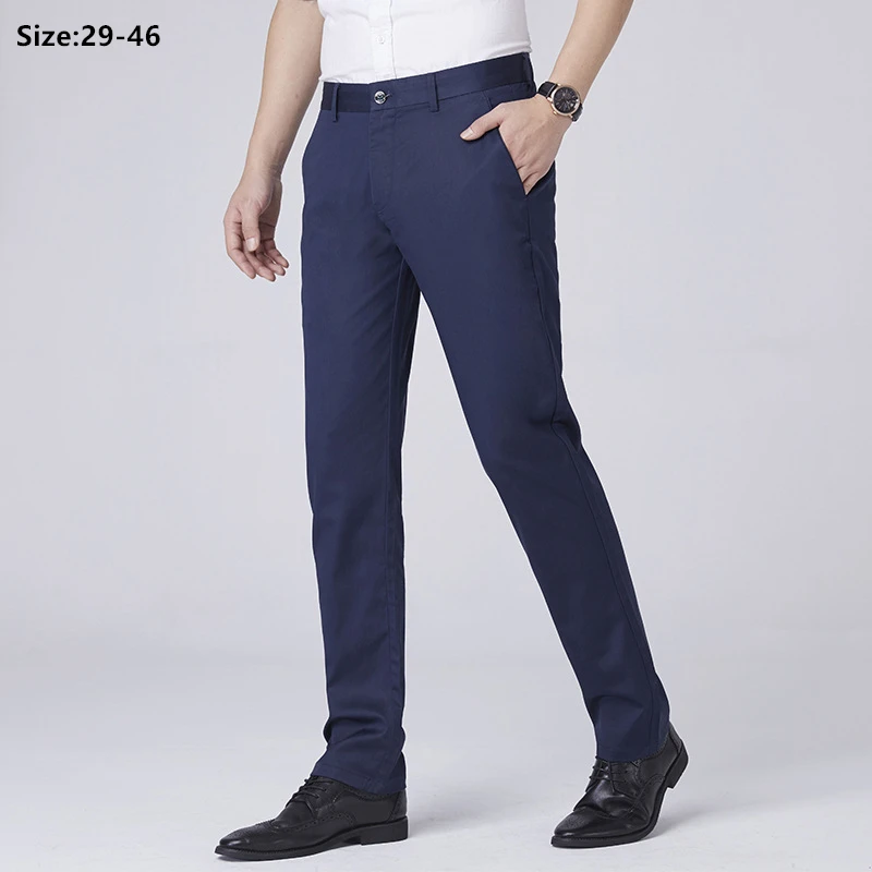 Letný oblek Panty Pants Ice Hodváb Men Formálne tenké priame tenké fit kancelária plus veľkosť 46 natiahnuté nohavice natiahnuté