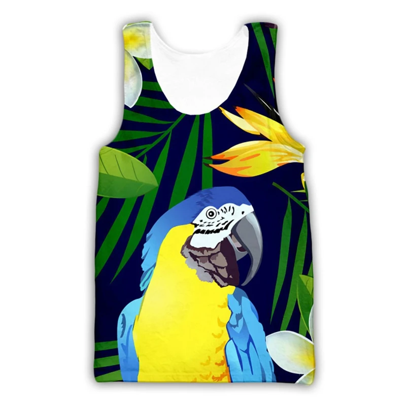 Letný papagáj vták 3D tlačené tielky Pánske ležérne streetwear módne nadmerne nadmerné rukávy bez rukávom