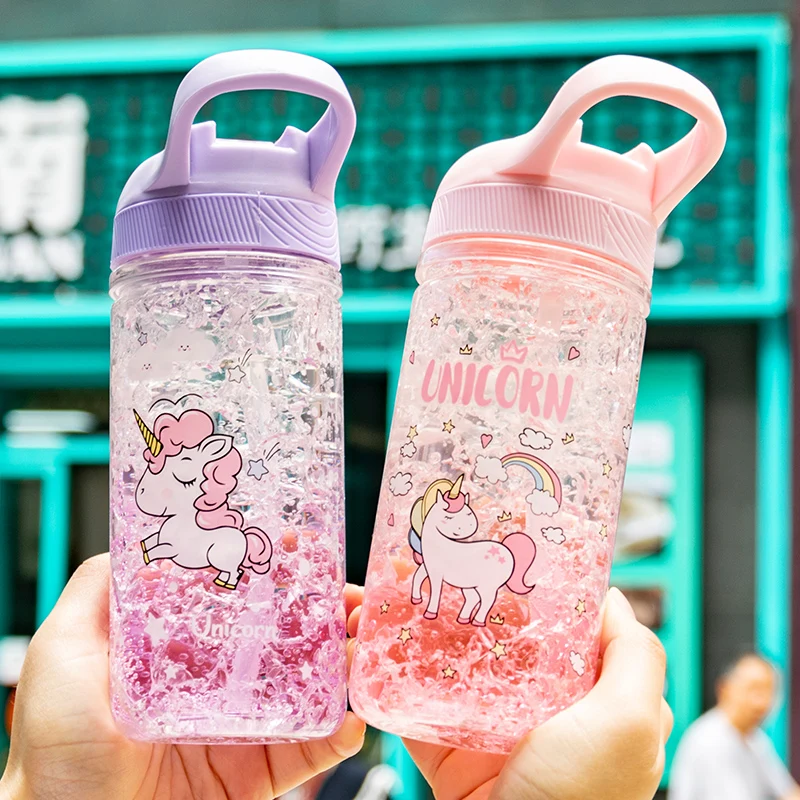 Letný rozdrvený ľadový pohár personalizovaný jednorožec ľadový pohár Fall Proof Cuil Cartoon Detská slama 450 ml dvojité prenosné štýly