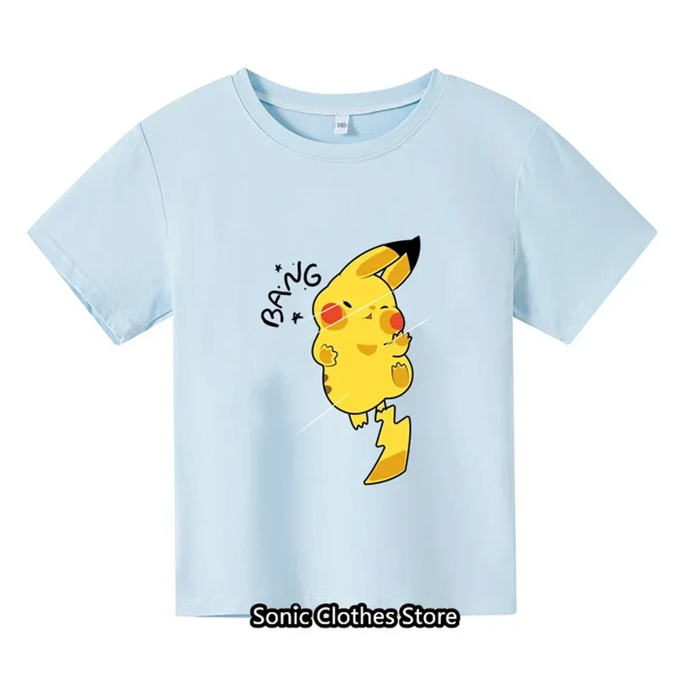 Leto 3-14 rokov staré detské pokémonové módne oblečenie chlapci s krátkym rukávom Pikachu Tričká dievčat ležérne tričká