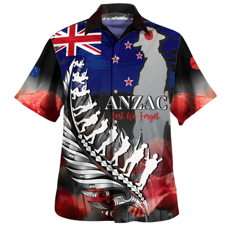 Leto Harajuku 3d Nový Zéland Maori Silver Fern Papua Flag Tlač košele Anzac Day Grafické krátke muži módne oblečenie