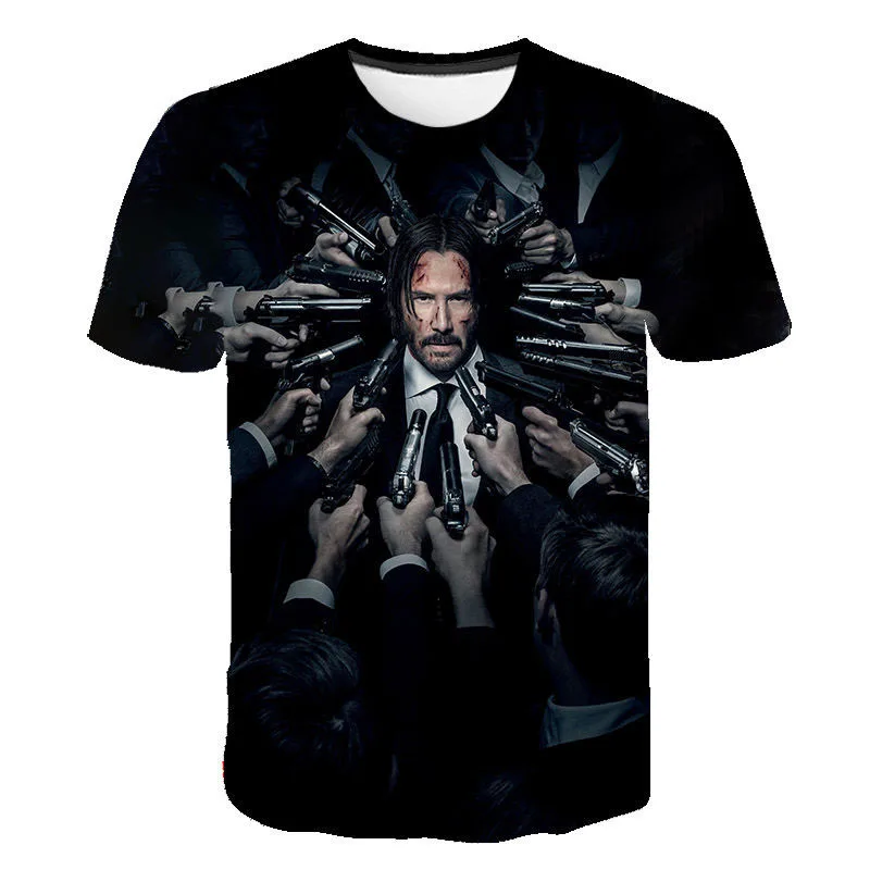 Leto John Wick 3D tlač Tričko Men Men Dámske deti Krátke rukávy Keanu Reeves Cool film T tričko Cool Streetwear Tops Tee TEE
