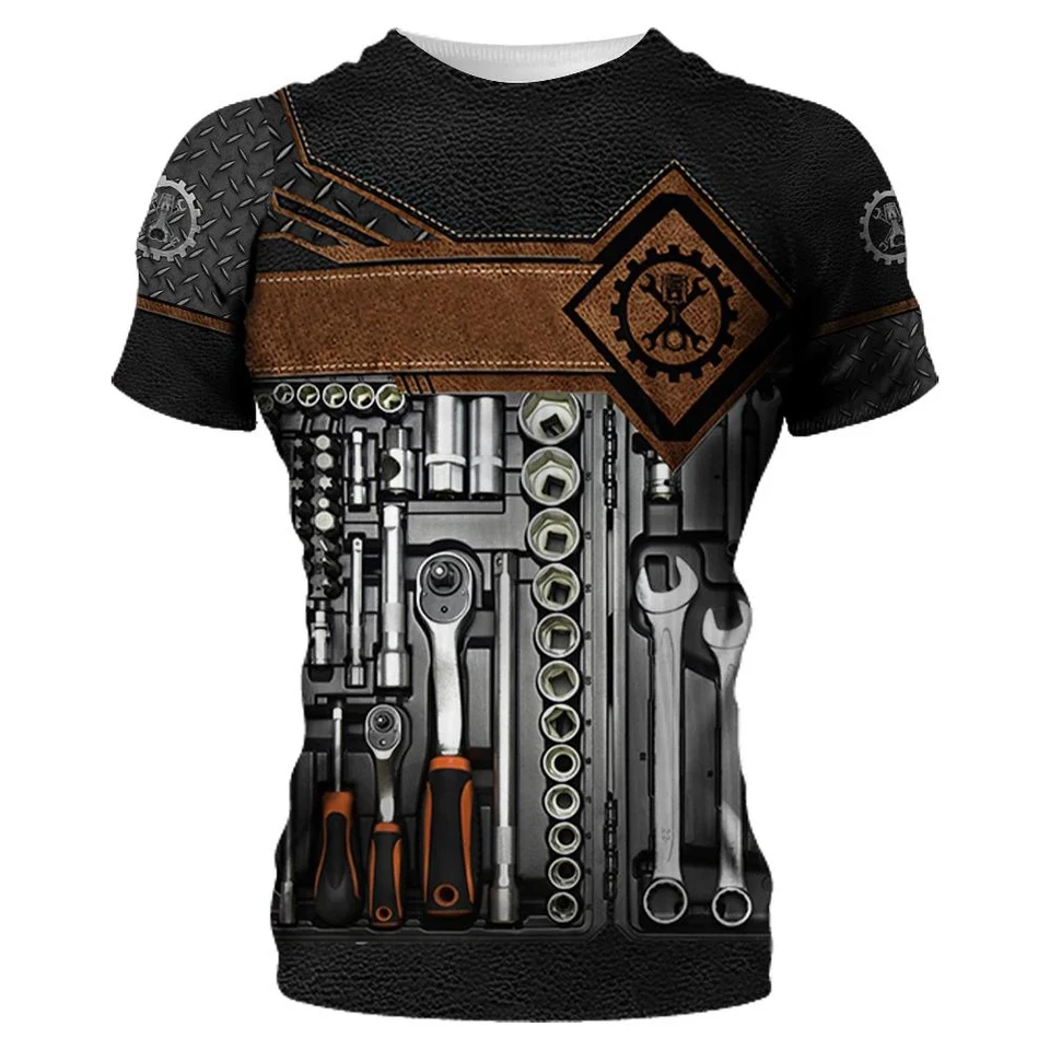 Leto na mieru Nový mechanický majster super cool tlače Pánske okrúhle krk tričko Street módne estetika krátke rukávy Top