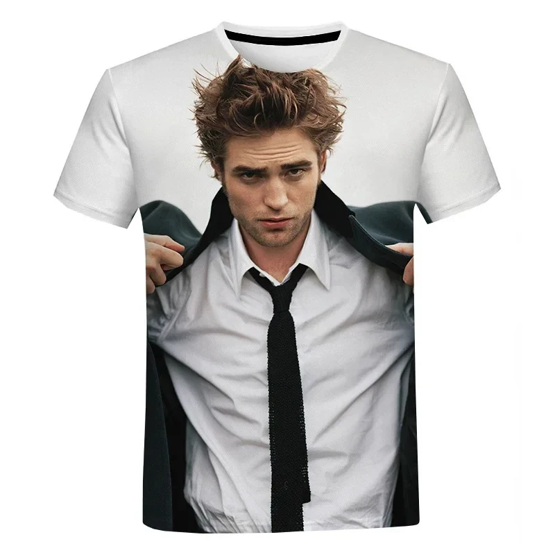 Leto New Robert Pattinson 3D tlač Tričká Streetwear Men Dámske módne rukávy tričko o krku detské odpalisko Tops Tops Oblečenie