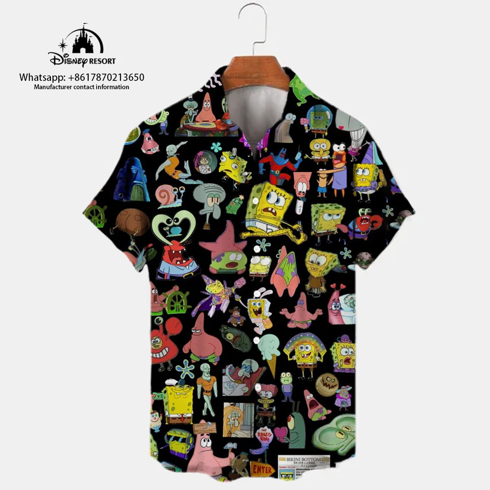 Leto nová móda Harajuku Street Spongebob Cartoon Trend Trend Trend All-Match Pánske klopy s krátkym rukávom Tops y2k
