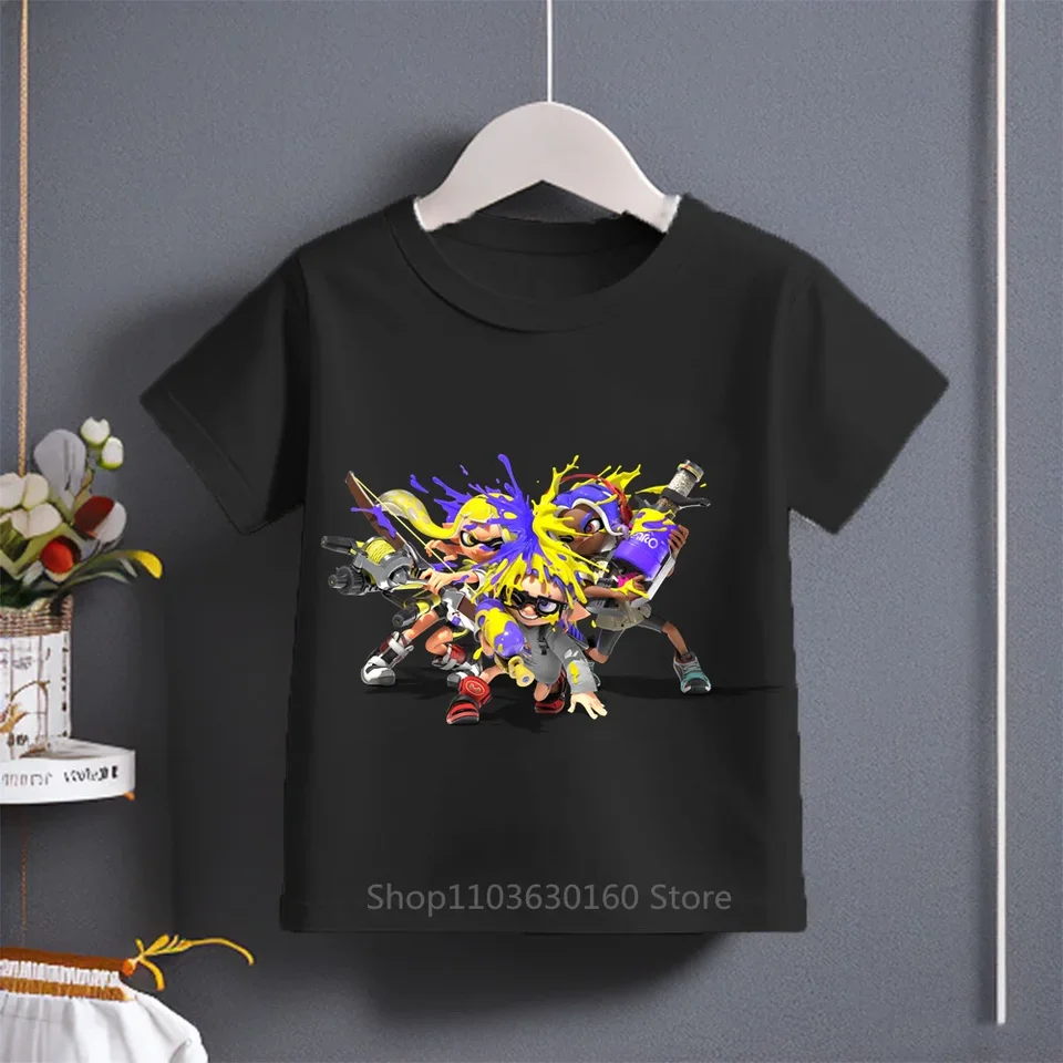 Leto Nové bavlnené príležitostné roztomilé deti Tričko s krátkym rukávom so Splatoon Cartoon Print pre chlapcov dievčatá vo veku 3-14