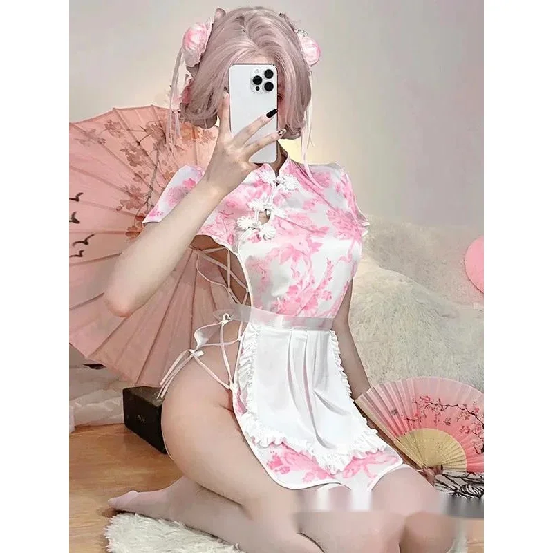 Leto nové jednoduché čínske mäkké dievča Lolita slúžka zástera nový čínsky štýl cheongsam tlačové šaty ženské pohodlie módne šaty euz
