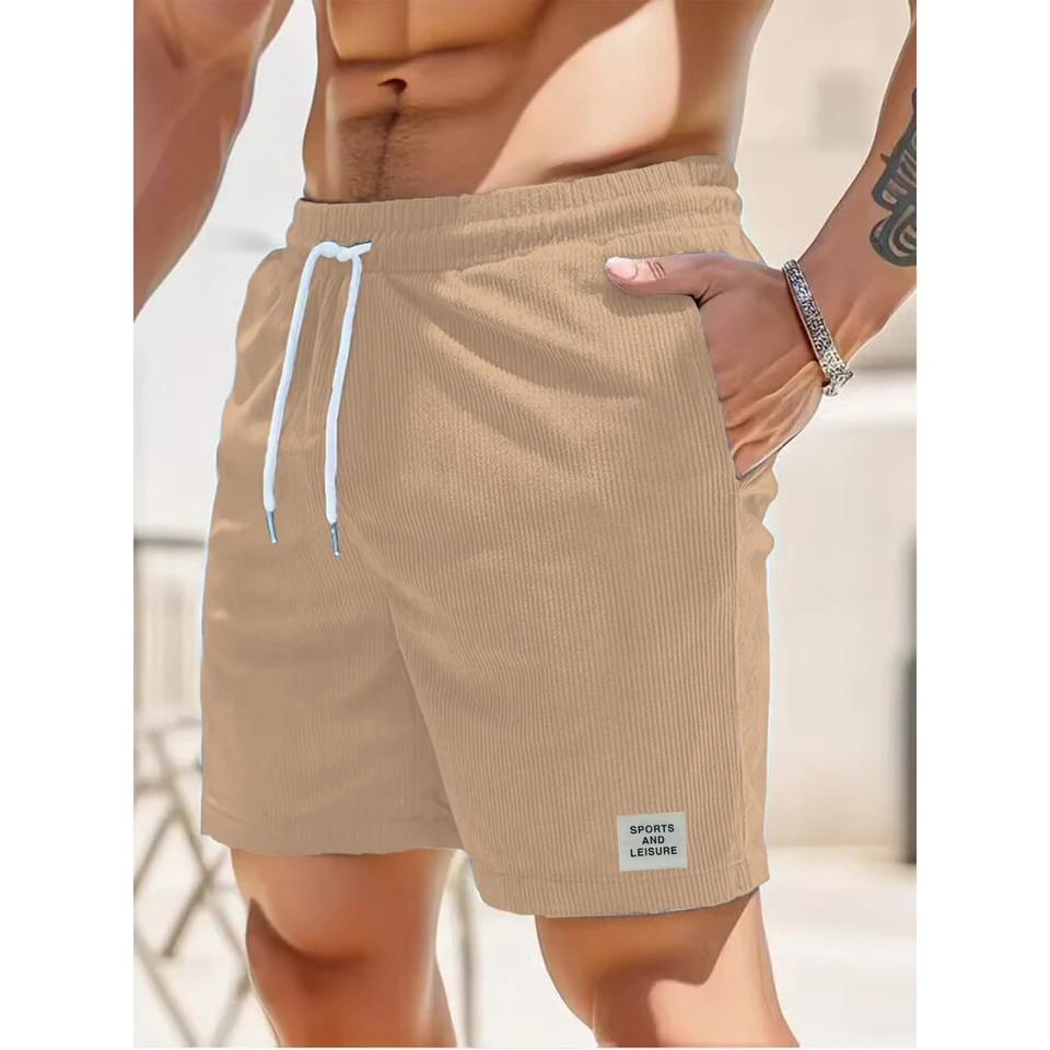 Leto Nové plné farebné šnurovacie tepláky Corduroy Simple Quarter Shorts Pánske šortky Príležitostné nohavice
