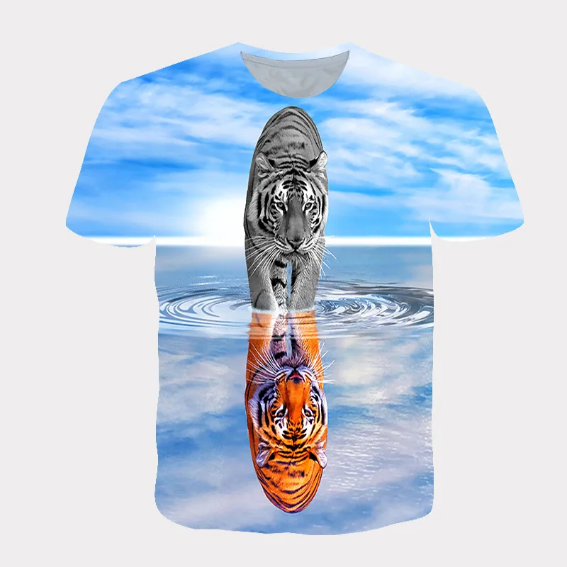 Leto Nové pánske tlač 3D Tiger Tiger Ruckve Tričko Generácia vlasov môže robiť detské oblečenie