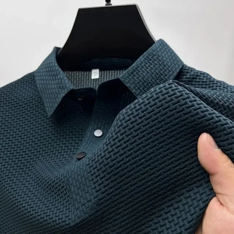 Leto Nové vyšívané hodvábne elastické polo tričko pre luxusný trend mužov móda móda Priedušné chladné chladné tričko s krátkym rukávom