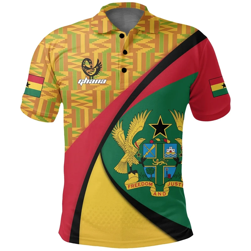 Leto nový tigre tigrigna africká vlajka Country Pánske tlačité pólové košeľa Y2K Tops Casy Ghana National Oversized Male Tee tričko