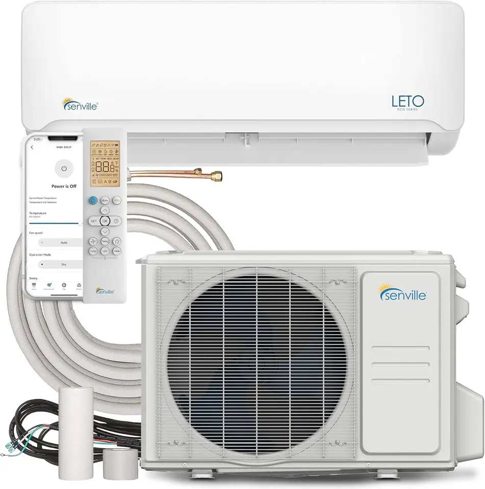 Leto séria Mini Split Alimateer Tepelné čerpadlo, 9000 BTU 110/120V, menič, pracuje s Alexa, SEER2 21.5, biela