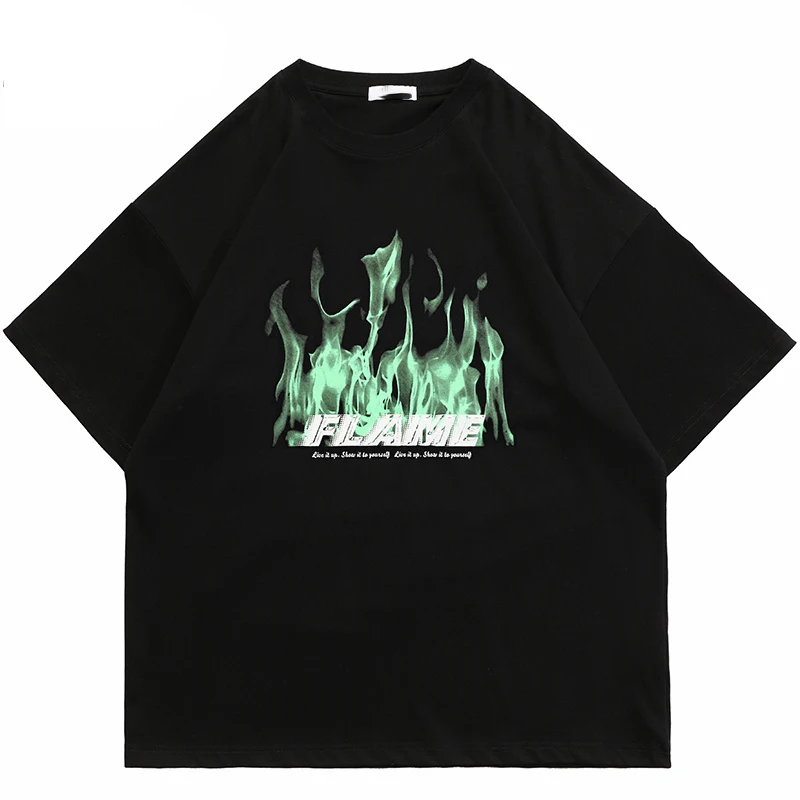 Leto y2k hip hop mužov Dámske tričká Streetwear Fire Flame Vytlačené krátke rukávy tričko Harajuku Loose Streetwear Clothes Tops