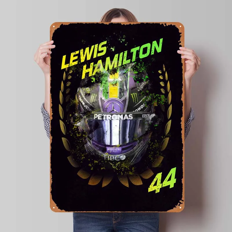 Lewis Hamilton Brazília 2011 F1 Helmet Tin Sign Man Cave Wall Spálňa Dekorácie Vintage dekor Vintage kovový tanier DeKoration