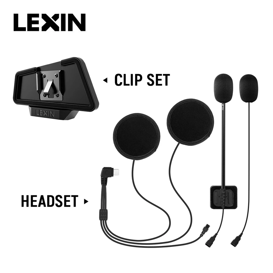 LEXIN LX-B4FM-X Intercom headset a klip Set pre plnú/polovicu prilbu s vysokými kvalitnými a hlasnými zvukovými Bluetooth slúchadlami konektor