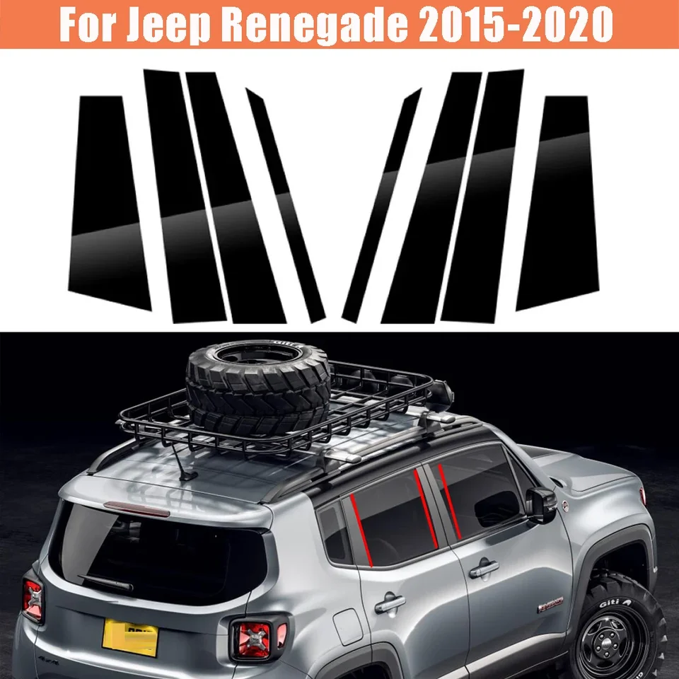 Leštený stĺpový stĺpik okenný kryt pre Jeep Renegade 2015-2020 BC Stĺpec nálepka Chromium Styling Mirror Effect Gloss Black