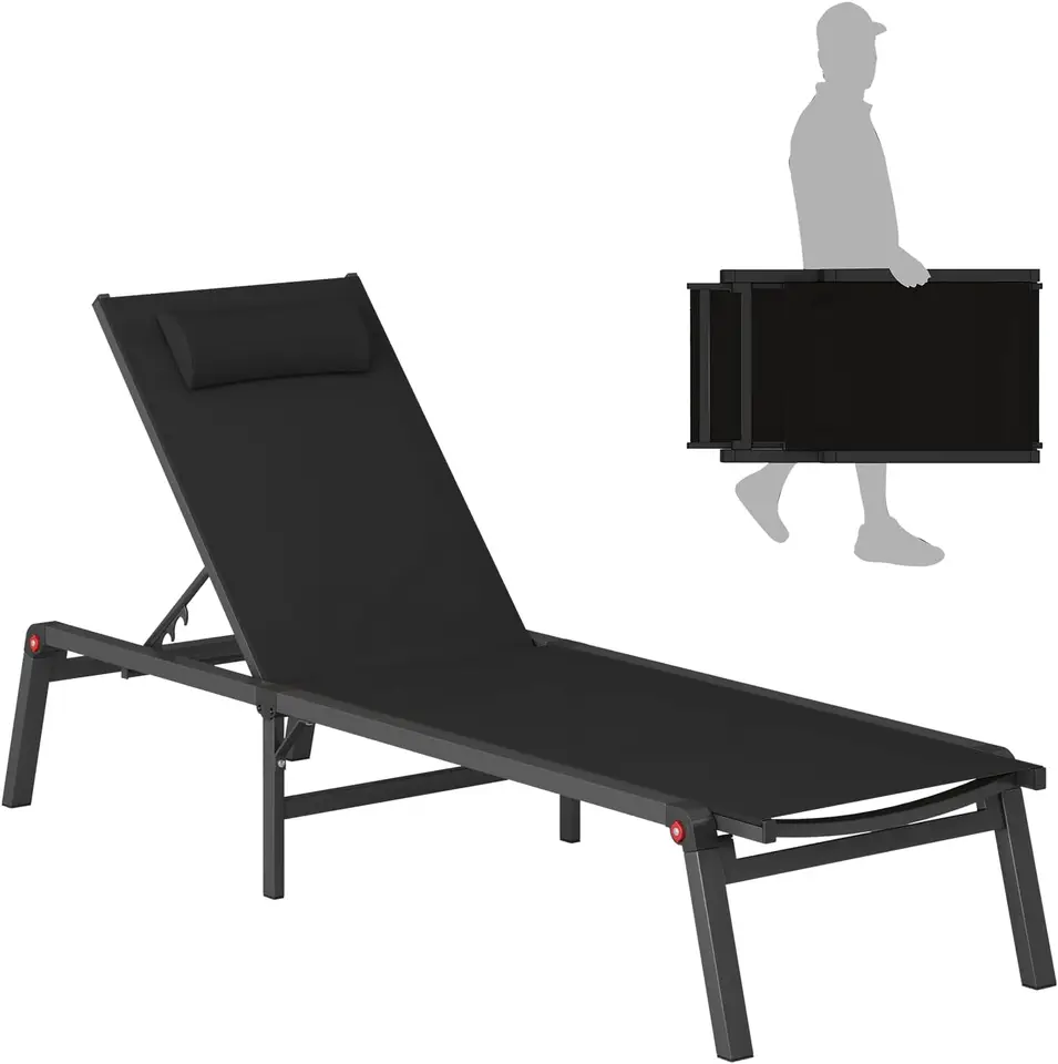 Ležadlá skladacia terasa salónika Outdoor, nastaviteľná kreslo 5-polohy kresla kresla, plné ploché opaľovacie stoličky na terasu, buď