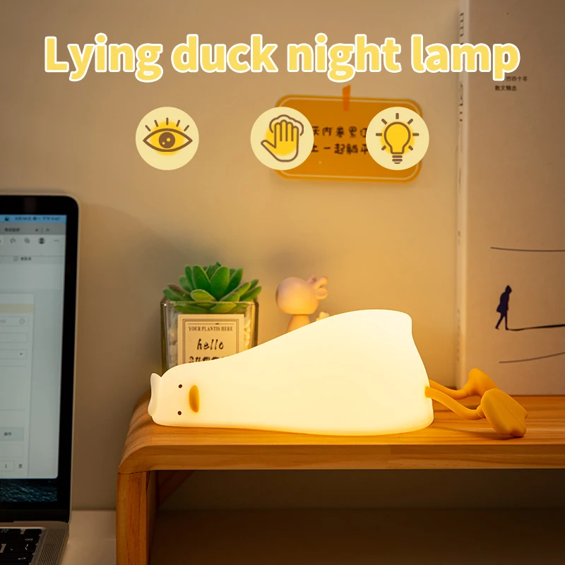Ležať ploché kačacie nočné svetlo Silikón Stlmiteľné nočné svetlo Nabíjateľná nočná lampa pre dojčenie kawaii izba